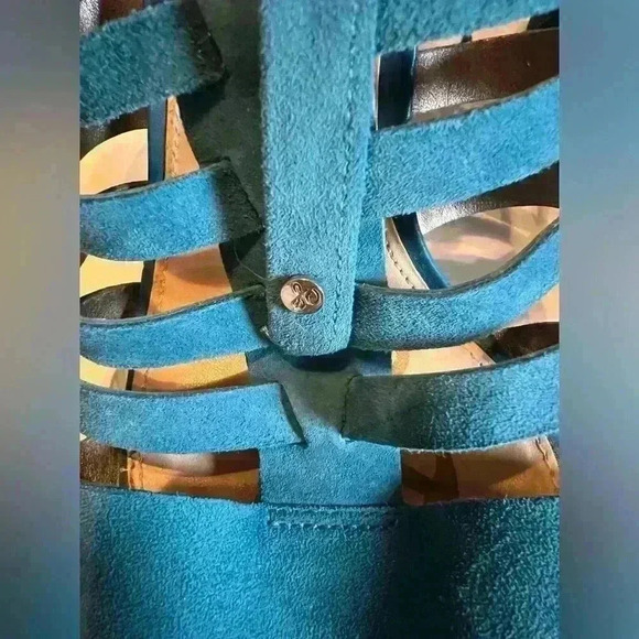 Sam Edelman Teal Blue Leather Strappy Chunky Heel, Size 8 - Picture 7 of 11